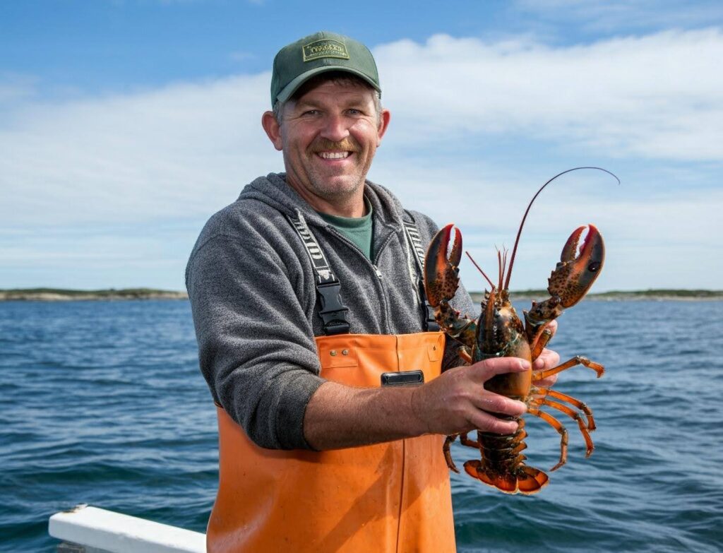 Lobsterman holding a fresh wild-caught Maine lobster from ShopLobster