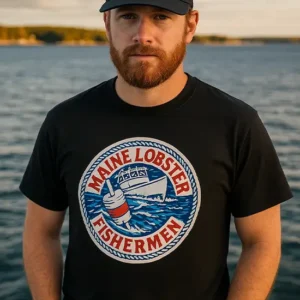 maine lobster fishermen large logo t shirt